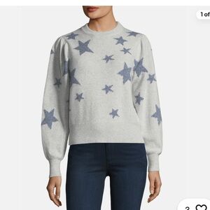 Rebecca Taylor Gray Star Intarsia Wool Blend Pullover Sweater